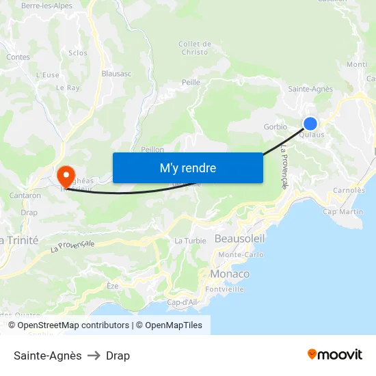 Sainte-Agnès to Drap map