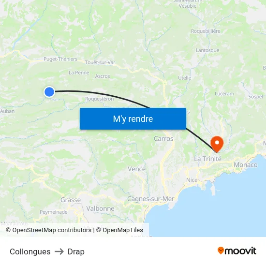 Collongues to Drap map