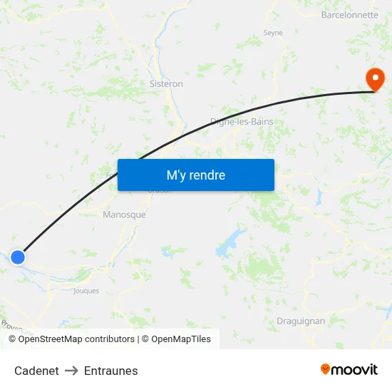Cadenet to Entraunes map