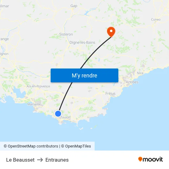 Le Beausset to Entraunes map