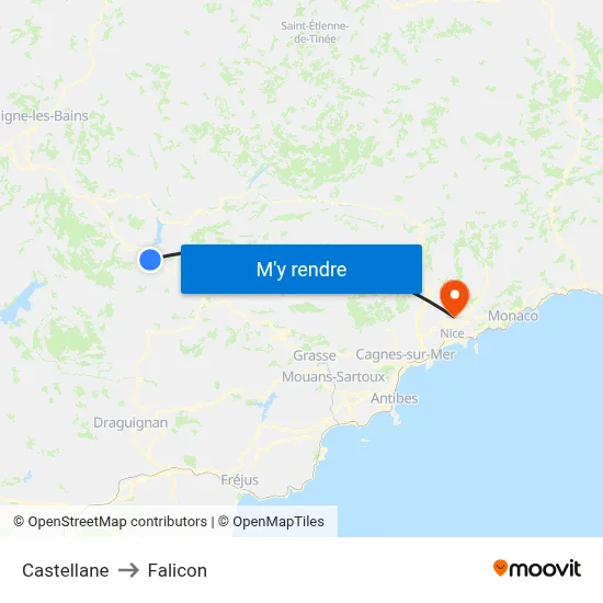 Castellane to Falicon map