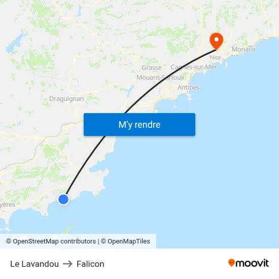 Le Lavandou to Falicon map