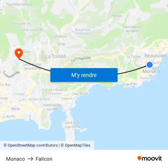 Monaco to Falicon map
