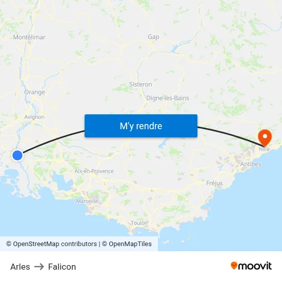 Arles to Falicon map