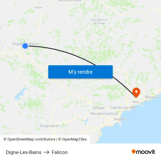 Digne-Les-Bains to Falicon map