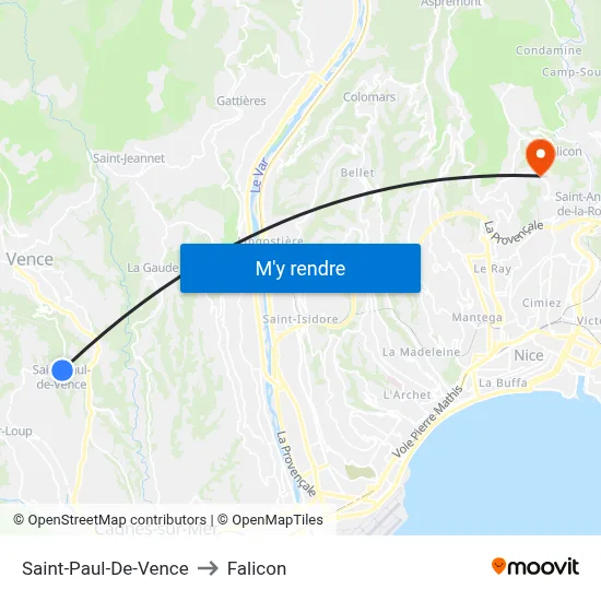 Saint-Paul-De-Vence to Falicon map