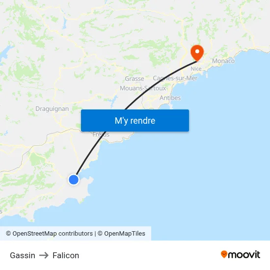 Gassin to Falicon map