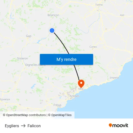 Eygliers to Falicon map