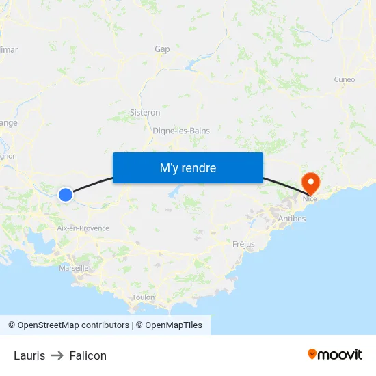 Lauris to Falicon map