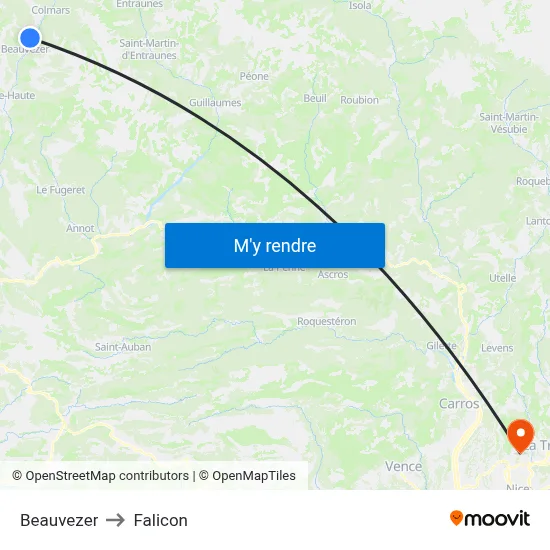 Beauvezer to Falicon map
