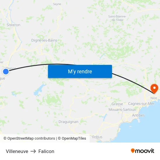 Villeneuve to Falicon map