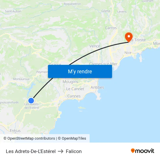 Les Adrets-De-L'Estérel to Falicon map