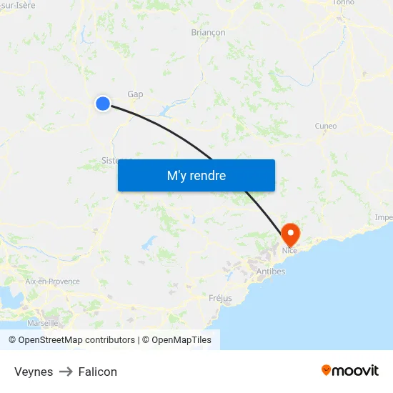 Veynes to Falicon map