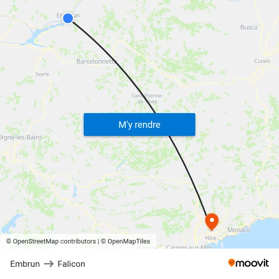 Embrun to Falicon map