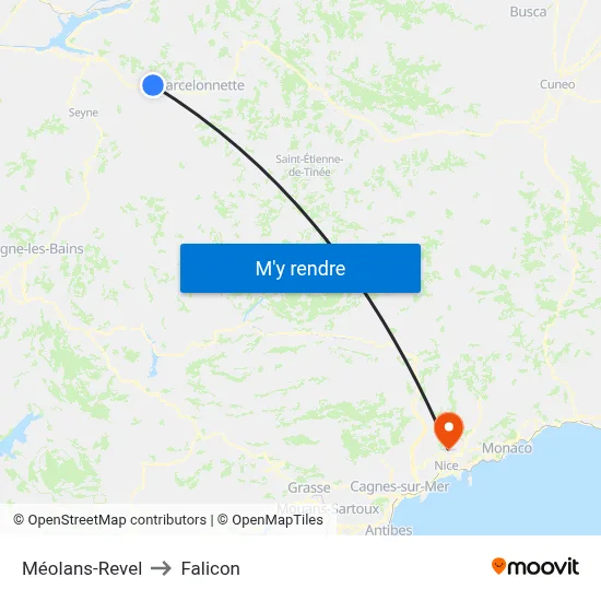 Méolans-Revel to Falicon map