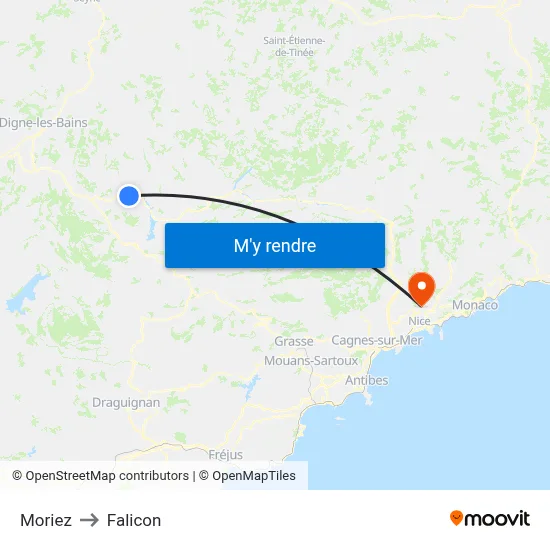 Moriez to Falicon map