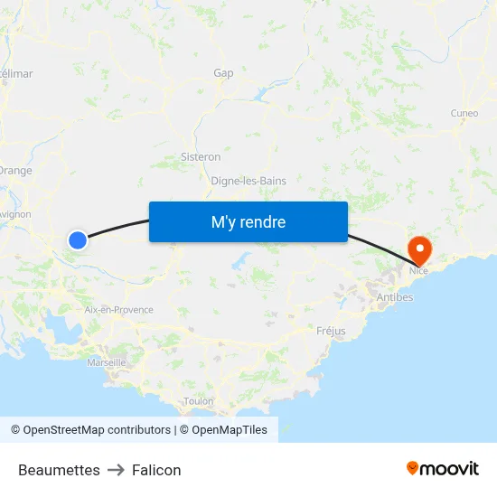 Beaumettes to Falicon map