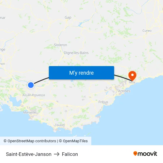 Saint-Estève-Janson to Falicon map