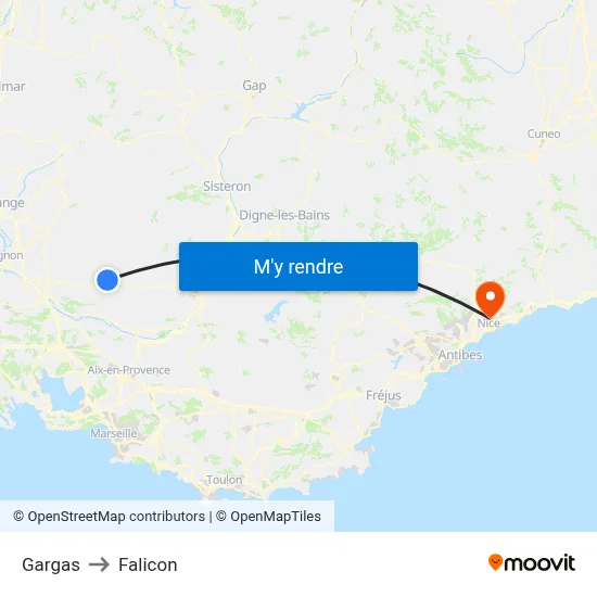 Gargas to Falicon map