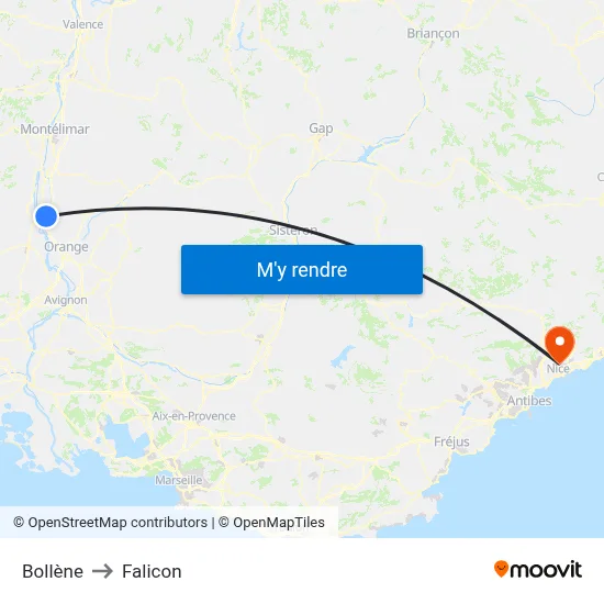 Bollène to Falicon map