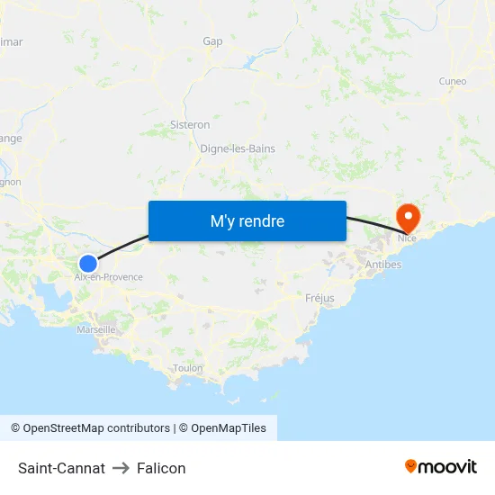 Saint-Cannat to Falicon map