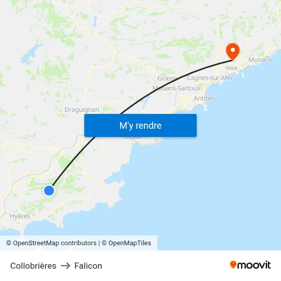 Collobrières to Falicon map