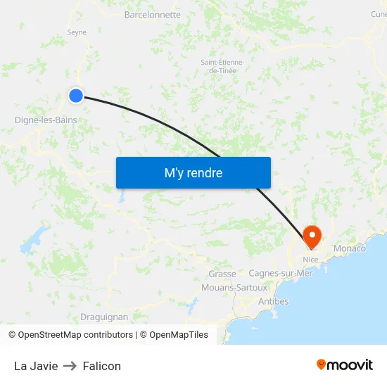 La Javie to Falicon map