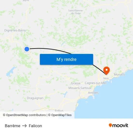 Barrême to Falicon map