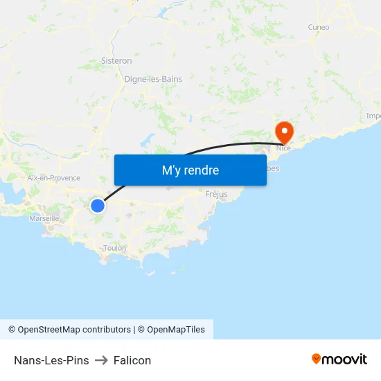 Nans-Les-Pins to Falicon map