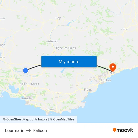Lourmarin to Falicon map