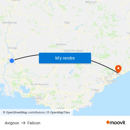 Avignon to Falicon map