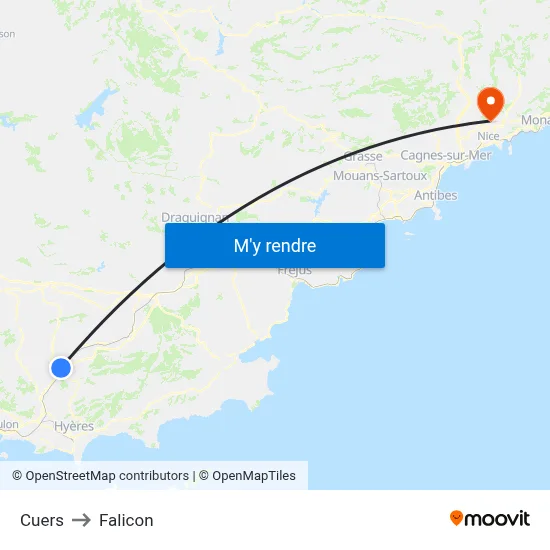 Cuers to Falicon map