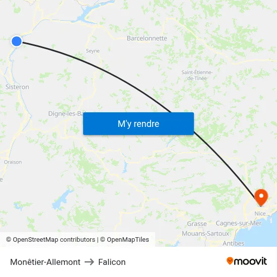 Monêtier-Allemont to Falicon map