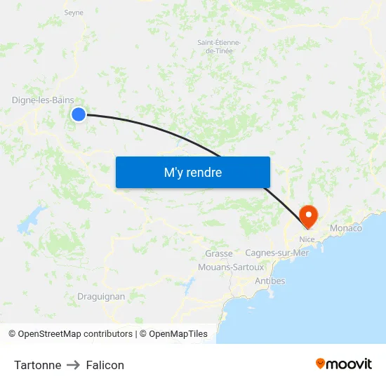 Tartonne to Falicon map
