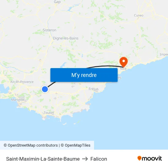 Saint-Maximin-La-Sainte-Baume to Falicon map