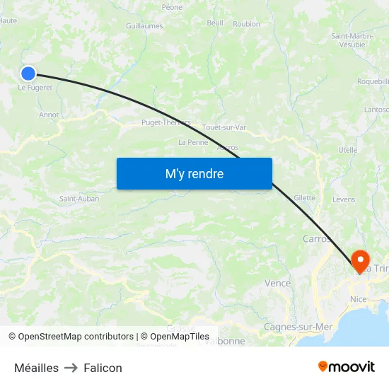 Méailles to Falicon map