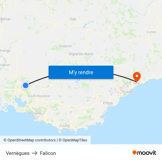 Vernègues to Falicon map