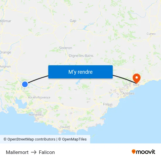 Mallemort to Falicon map