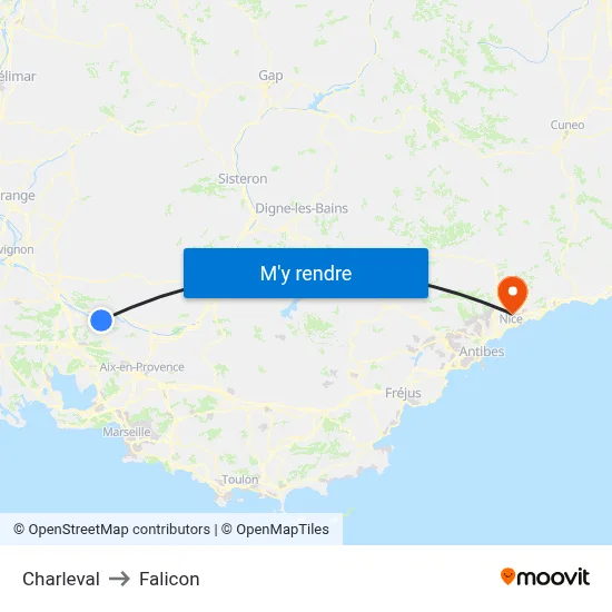 Charleval to Falicon map