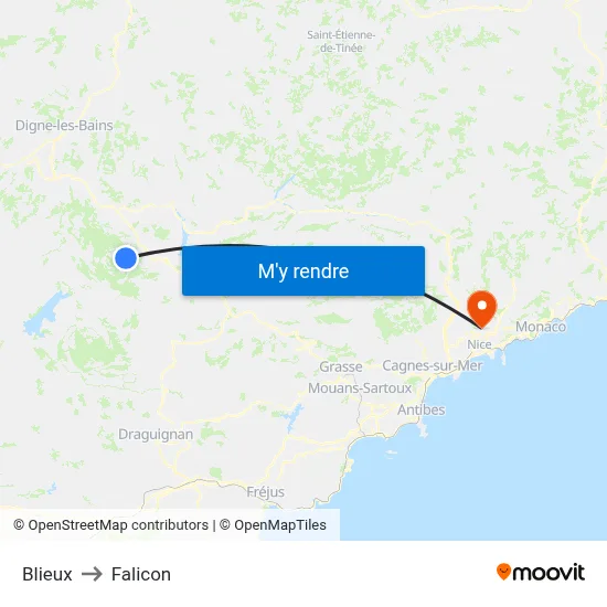 Blieux to Falicon map
