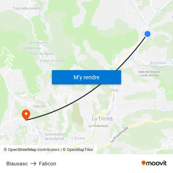 Blausasc to Falicon map