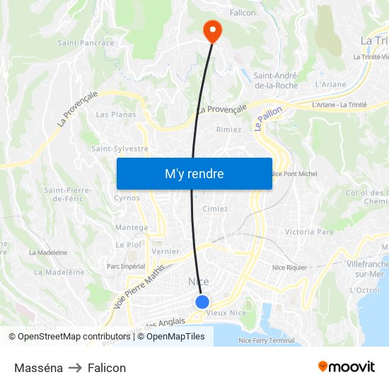 Masséna to Falicon map
