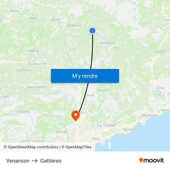 Venanson to Gattières map