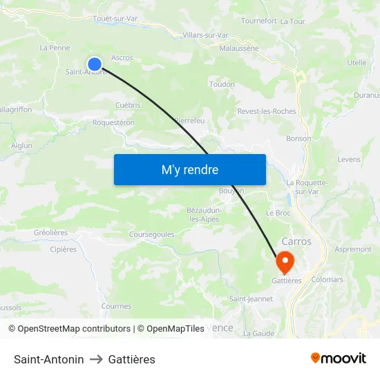 Saint-Antonin to Gattières map