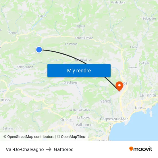 Val-De-Chalvagne to Gattières map
