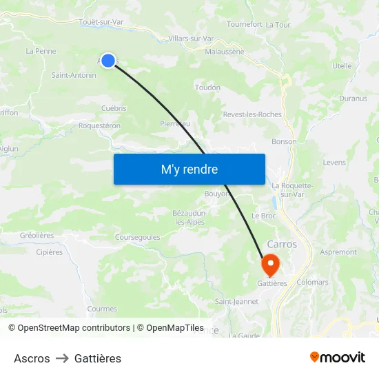 Ascros to Gattières map
