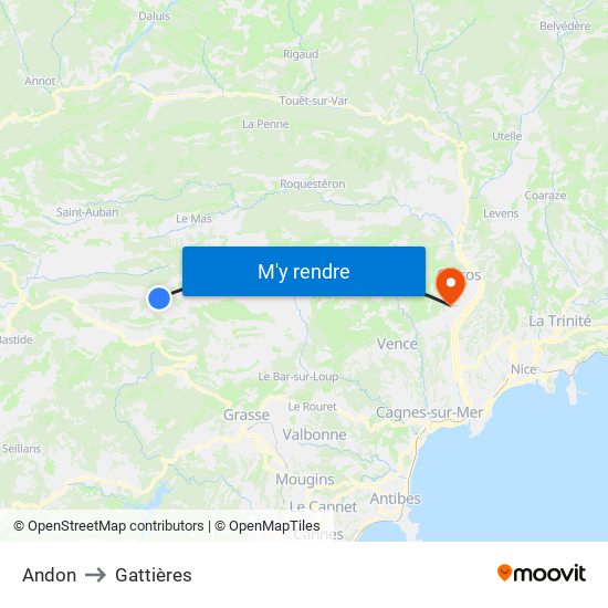 Andon to Gattières map