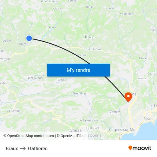 Braux to Gattières map