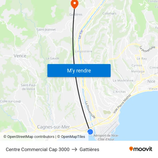 Centre Commercial Cap 3000 to Gattières map