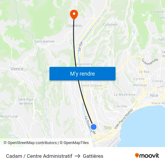 Cadam / Centre Administratif to Gattières map